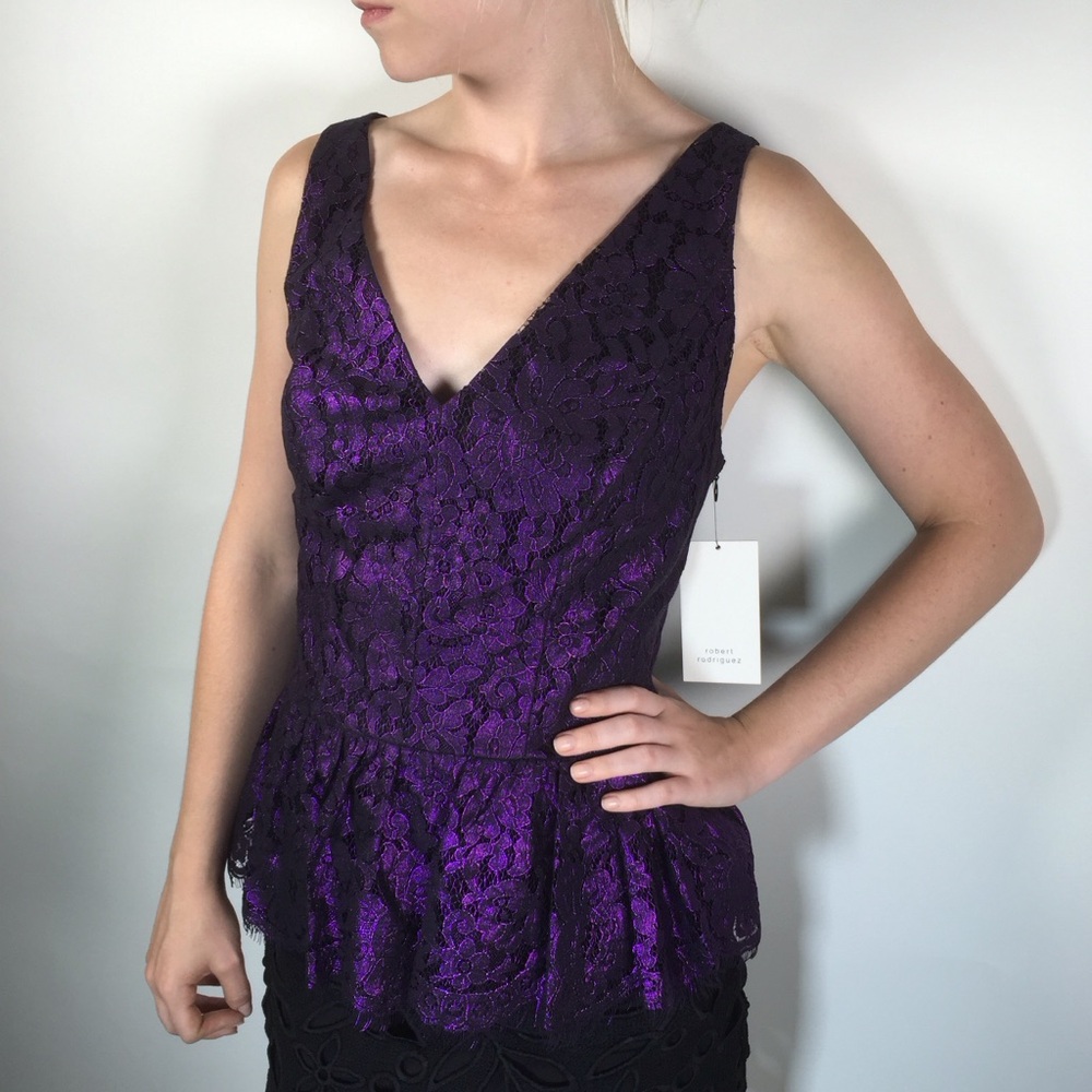 Robert Rodriguez Purple Lace Peplum Top